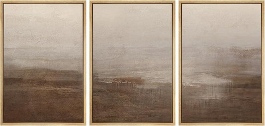 SIGNWIN Framed Canvas Print Wall Art Abstract Hazy Landscape Modern Minimalist Beige and Brown Nature Wilderness Modern Art Cool for Living Room, Bedroom, Office - 16"x24"x3 Natural