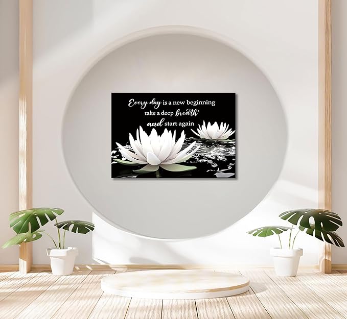 Zen White Lotus Canvas Wall Art On In Water Blooming White Lotus Picture Wall Decor Spiritual Meditation Poster Print Painting for Bathroom Room Modern Yoga Spiritual Spa Living Bedroom Decoration