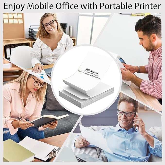 400-Sheet Thermal Printer Paper 8.5 x 11 white Continuous Folded Paper 8.5 x 11 Inches US Letter Size for PD-A4/ M832D/ M08F Inkless Printer,Portable Printers Wireless for Travel