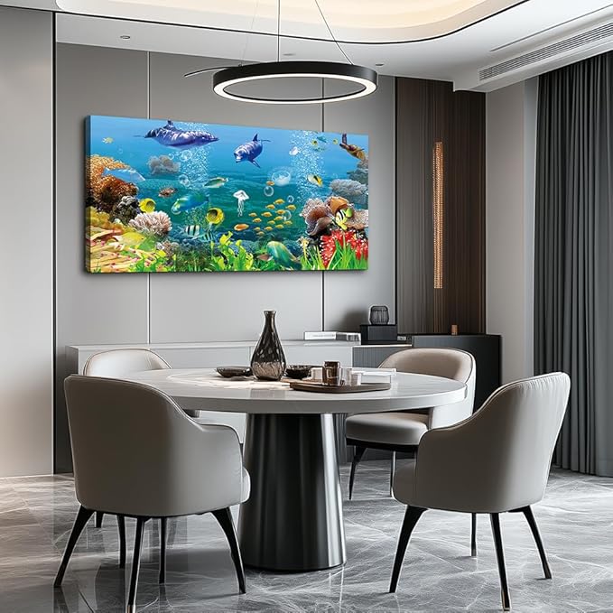 MHARTK66 Canvas Wall Art - Coral and Fish Modern Home Decor Stretched and Framed Ready to Hang Ocean Theme Sea Fish and sea Turtles Mediterranean Style Canvas Prints The living room Wall Decor