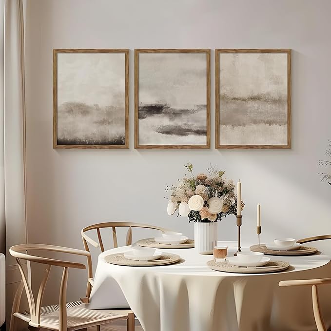3 Piece Large Abstract Framed Wall Art, Neutral Beige Modern Art Wall Decor, Contemporary Minimalist Canvas Prints, Watercolor Paintings for Living Room Bedroom Dining Room Office 16x24 Inch
