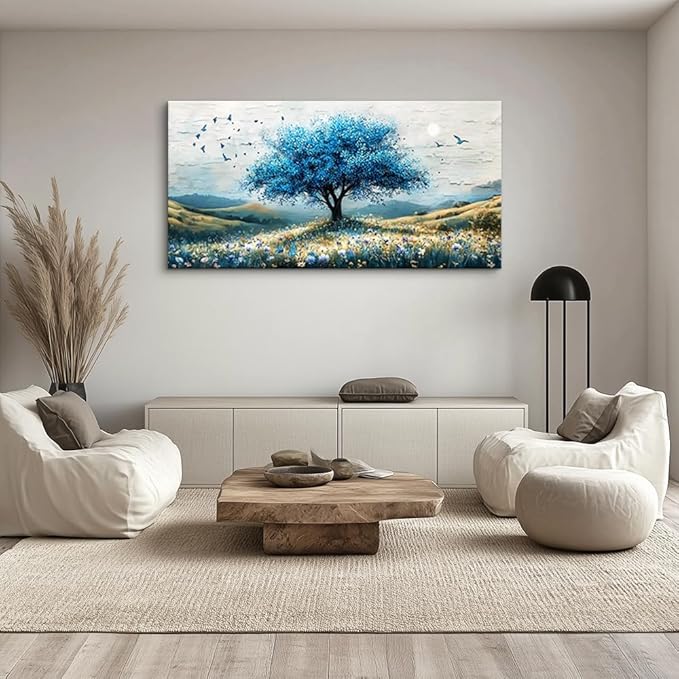 ZUITINGHUA Large Wall Decor For Living Room Canvas Wall Art For Office Modern Wall Decorations For Bedroom The Blue Tree Landscape Painting Farmhouse Pictures Artwork Room Home Decor 24x48 In
