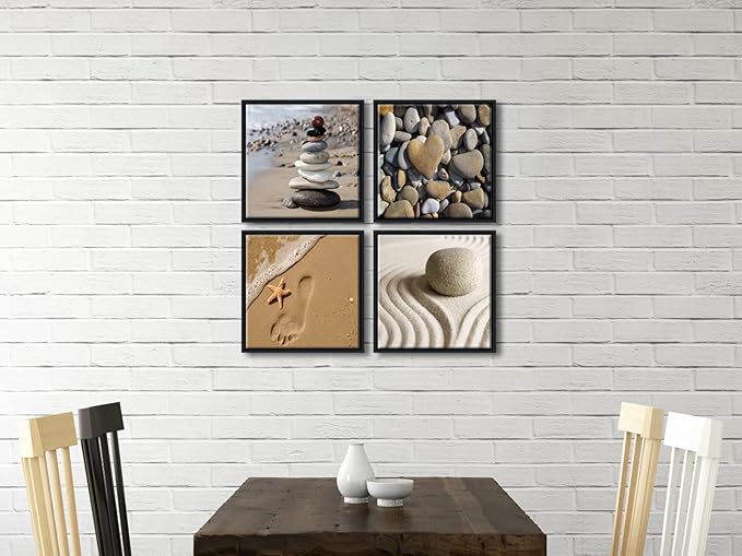 Wieco Art Framed Canvas Art Romantic Beach Theme 4 Panels Modern Artwork Sea Ocean Canvas Prints Contemporary Abstract Pictures on Canvas Wall Art for Living Room Decorations