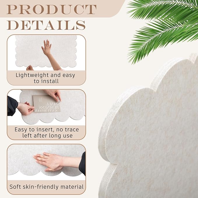 Scalloped Felt Bulletin Board 72 x 48 Inches Foldable Beige Pin Cork Board Alternative for Wall, 6' x 4' Trifold Picture Vision Self Adhesive Bulletin Decorative