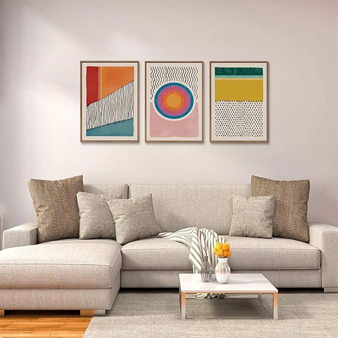 myusuar 3 Piece Large Modern Abstract Canvas Framed Wall Art For Living Room, Midcentury Minimalist Boho Wall Art Decor Posters Prints For Bedroom Office, 12x16in