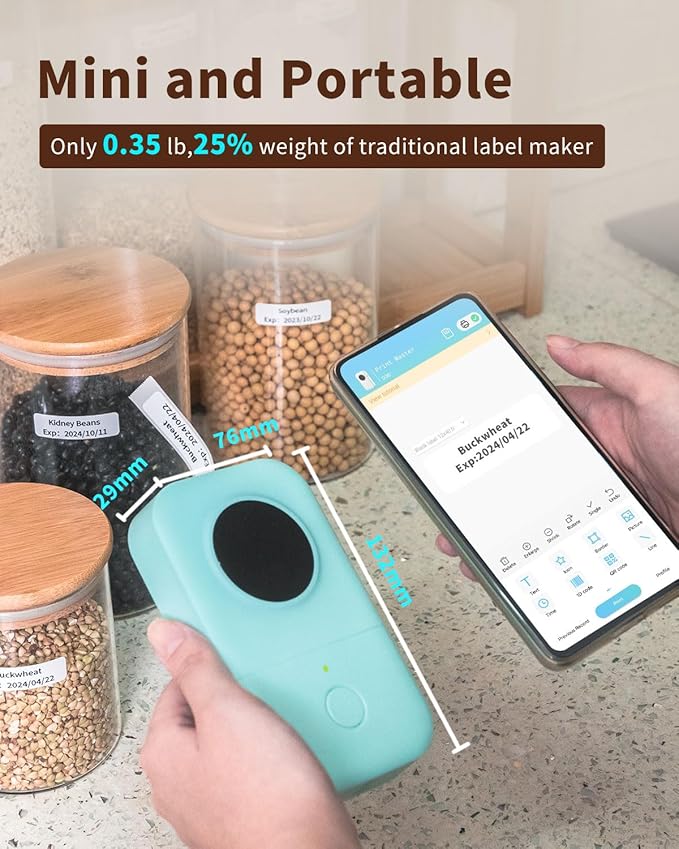 Phomemo D30 Label Maker with 1/2" X 1 1/2" (12mm X 40mm) Silver Adhesive Label Paper,for Home, Office, School, Organization, Store and More, Compatible for Android & iOS System-Green
