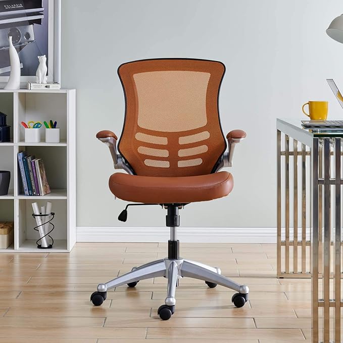 Modway Attainment Mesh Vinyl Modern Office Chair in Tan