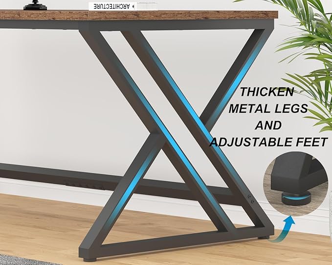 HSH Rustic 70.8" Computer Desk, Extra Large Industrial Home Office Desk, Long Modern Work Executive Pc Desk Study Writing table, Dual monitor Metal Wood Double Workstation for Two Person, Rustic Brown
