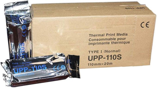 UPP 110S Ultrasound Printer Paper, Type I Black And White Video Thermal Paper Bx/10 New 110mm x 20m (10 ROLLS)