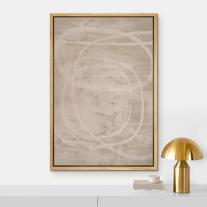 IDEA4WALL Framed Canvas Print Wall Art Neutral Abstract Loop Minimal Beige and White Illustrations Modern Art Contemporary Relax/Calm for Living Room, Bedroom, Office - 24"x36" NATURAL