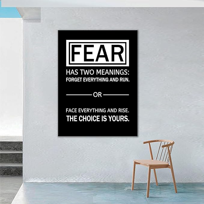 Fear Has Two Meanings Motivational Canvas Wall Art Large Poster Print Inspirational Black Background Quotes Picture Painting Artwork for Living Room School Office Stretched and Framed [30''Wx 40''H]