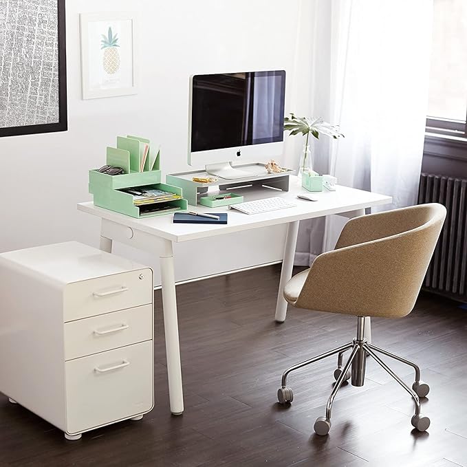 Poppin Stow 3-Drawer File Cabinet - White, 2 Utility Drawers and 1 Hanging File Drawer, Fully Painted Inside and Out, Powder-Coated Steel, Two Keys Included, Stationary