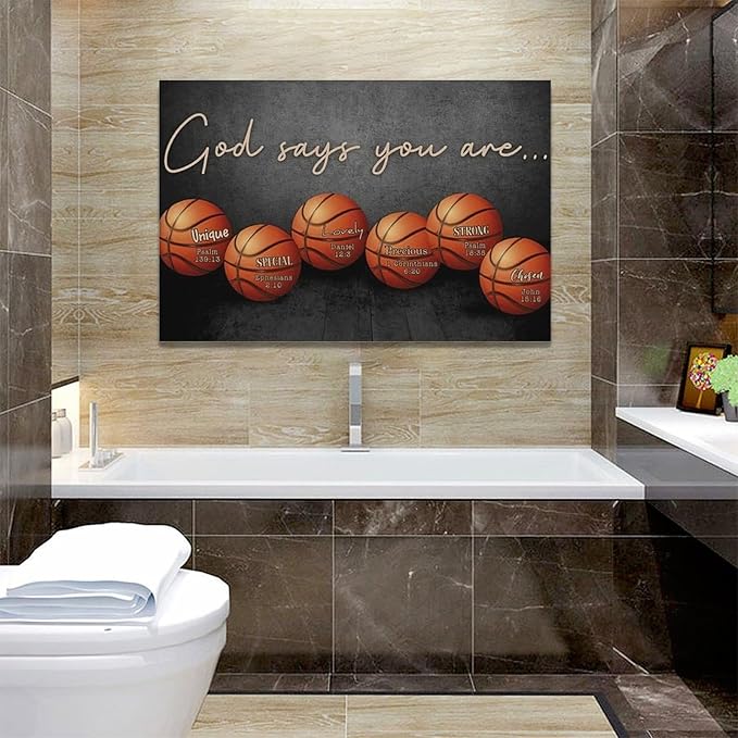 Inspirational Basketball Boys Room Wall Art Motivational Sports Basketball Pictures Wall Decor God Says You Are Canvas Print Painting Modern Home Artwork For Dorm Gym Bedroom Framed 24"x16"