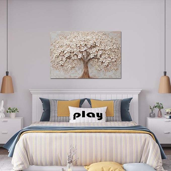Canvas Wall Art Decor Modern Botanical Wall Art Pictures for Living Room Tree of Life Wall Art Decor White Flower Wall Art Prints Canvas Art Wall Decor Artwork for Walls Bedroom Office Decor 24" X 36"