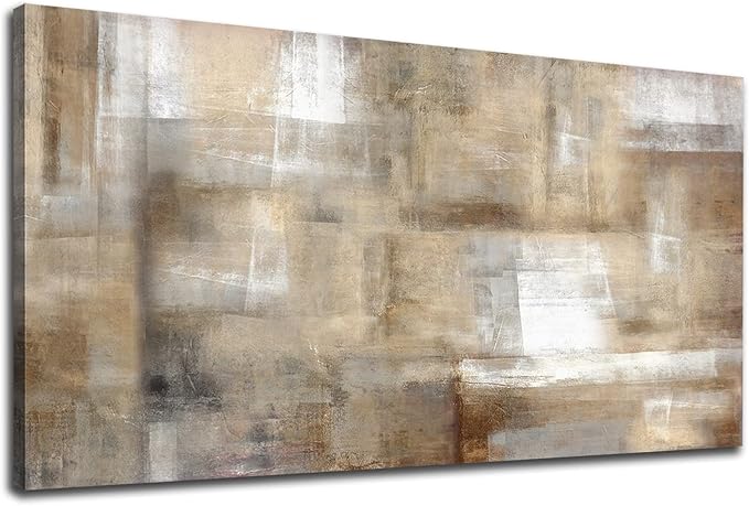 Vintage Abstract Canvas Wall Art - Brown, White, Grey - Living Room, Bedroom Decor - 20" X 40"