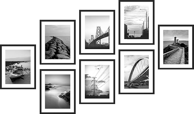 SIGNWIN Framed Poster Wall Art Set of Black & White Ocean Beach Seascape Nature Wilderness for Living Room, Bedroom, Office - 12"x16"x 8 Black