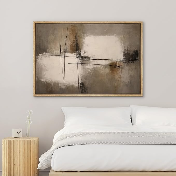 SIGNWIN Framed Canvas Print Wall Art Modern Neutral Abstract with Minimal Linear Accents Illustrations Modern Decorative for Living Room, Bedroom, Office - 24"x36" NATURAL
