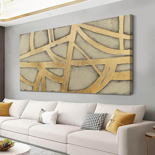 Gold Wall Decor for Living Room Abstract Canvas Wall Art Framed Prints Pictures Large Arts for Office Hotel 29"x58"