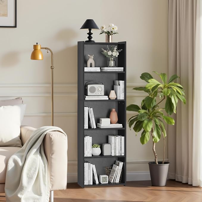 ZENY 5-Tier Shelf Bookcase, Freestanding Wood Storage Display Open Bookshelf for Home Office (Black)