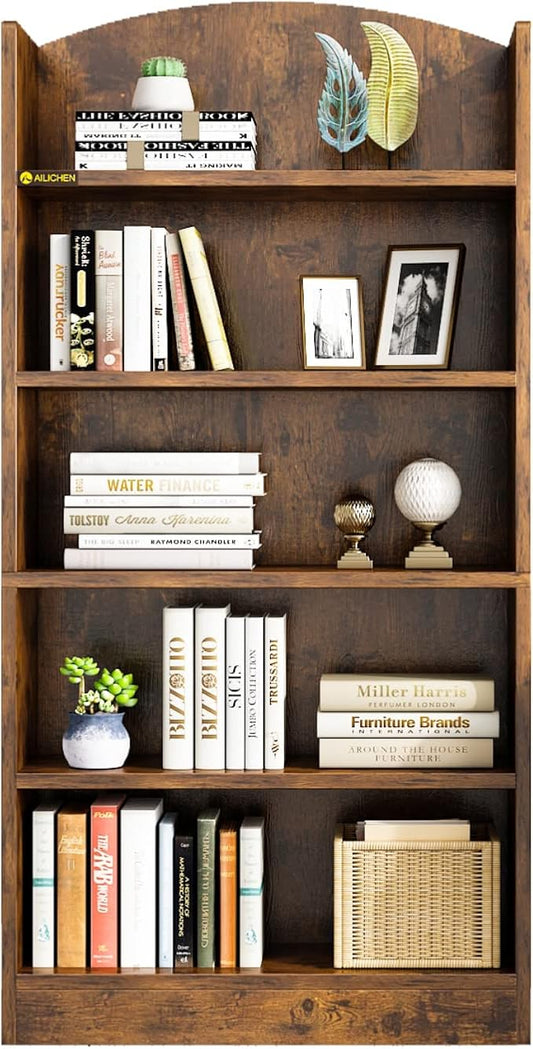5 Tier Shelf Bookcase,47" Tall Bookshelf Display Storage Shelves,Freestanding Book Shelves for Bedroom Home Office Library Living Room,Brown
