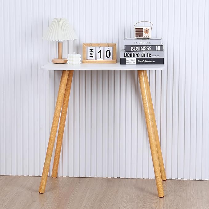 Solid Wood Writing Desk 27.5" Home Office Computer Desk Modern Work Study Table with 4 Wood Legs (White)