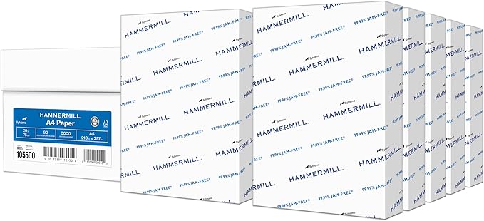 Hammermill A4 Paper, 20 lb Copy Paper (210mm x 297mm) - 92 Bright, Made in the USA - 10 Ream (5,000 Sheets)