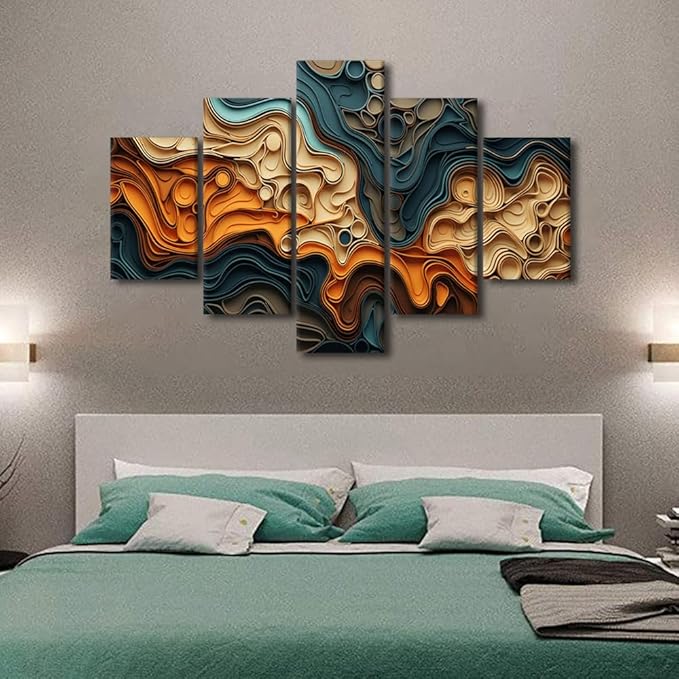 Canvas Wall Art Decor Modern Abstract Canvas Wall Art Paper Cut Shapes Poster Prints on Canvas 5 Panel Abstract Art for Men Lady Bedroom Decor Stretched and Framed Ready to Hang 60x40 in