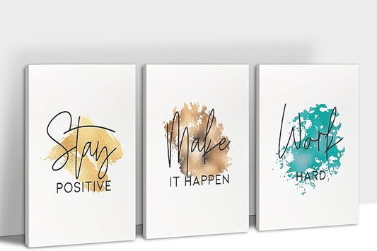 SHMAO Office Canvas Wall Art Motivational Wall Decor, 3 Piece Stay Work Make Print Pictures for Office Wall Decor Women Inspirational Framed Artwork Home Office Decor 24”x36”x3 Panels