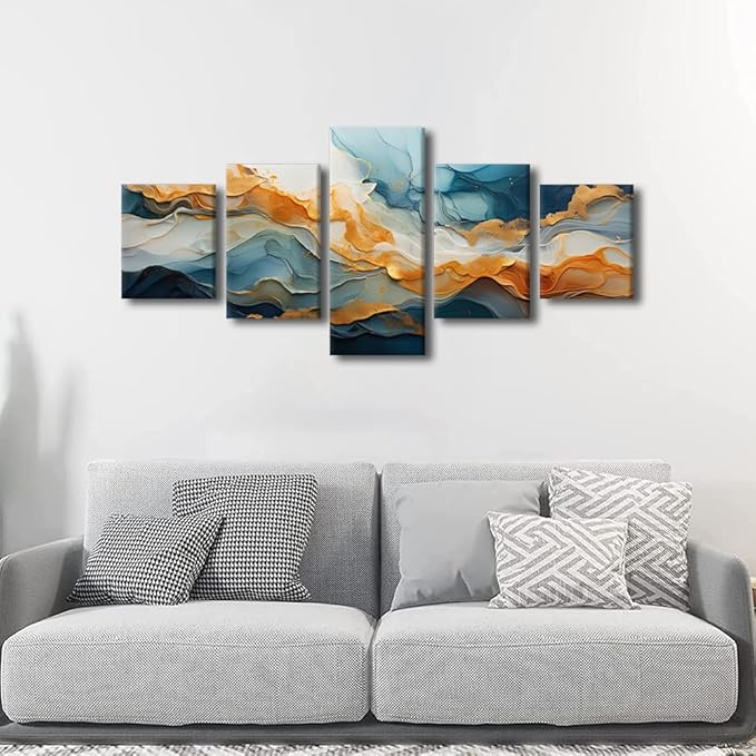 Abstract Canvas Wall Art Decor Modern Minimalist Ink and Wash Landscape Poster Printing 5 Panel Living Room Wall Art for Native Americans Bedroom Wall Decor Stretched Ready to Hang 50x24 in