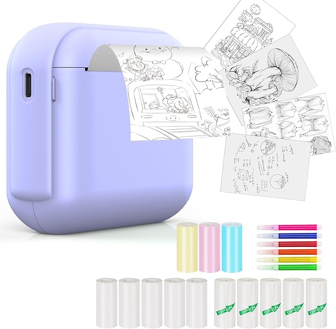 Sticker Maker for Kids, Print Pods Mini Sticker Printer Machine with 13 Rolls Paper, Portable Bluetooth Thermal Printer for Notes, Journal, DIY ,Gift, Impresora Portátil for Home/School/Office