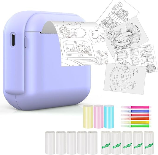 Sticker Maker for Kids, Print Pods Mini Sticker Printer Machine with 13 Rolls Paper, Portable Bluetooth Thermal Printer for Notes, Journal, DIY ,Gift, Impresora Portátil for Home/School/Office
