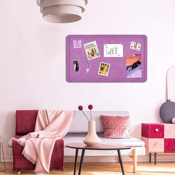 Vuzvuv Violet Purple 28"x16" Large Cork Board with 50 Push Pins for Valentine's Day, Self-Adhesive Bulletin Board for Wall, Felt Pin Vision Board for Paste Notes,Schedules Offices Home