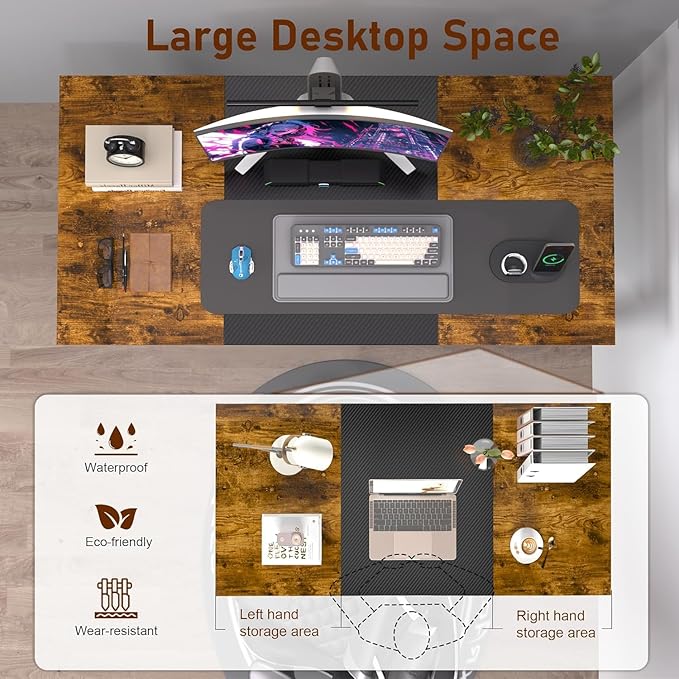 AZN Office Desk, Office Desk 55'', Carbon Fiber Desktop Computer Desk, 24'' Wide Computer Desk w/Large Legroom, Home Office Desks for Work Writing Study Gaming, Waterproof & Scratch-Resistant