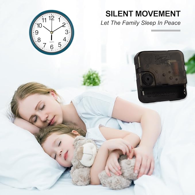 Silent Wall Clock Non Ticking, 6 Inch Wall Clocks Battery Operated, Small Analog Clock for Bedroom Home Office Kitchen Bathroom School, Easy to Read(Blue)