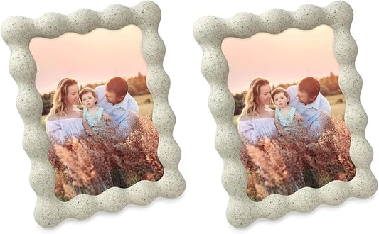 Isaac Jacobs 5x7 Natural Sand Resin Picture Frame, Elegant Undulating Curve Design for Tabletop & Wall Display Photo Frame, Home Décor, Art, Photo Gallery (5x7, Natural Sand) (Pack of 2)