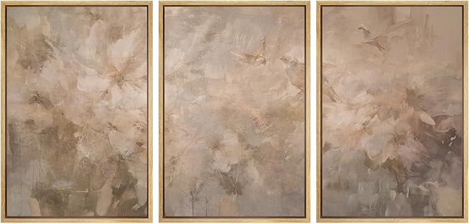 SIGNWIN Framed Canvas Print Wall Art Set Soft Neutral Abstract Floral Illustrations Modern Art Decorative Boho Relax/Zen Nordic for Living Room, Bedroom, Office - 16"x24"x3 Natural