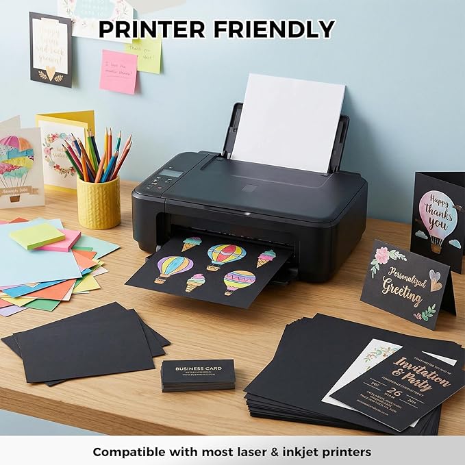 Koogel 100 Sheets Black Cardstock 12 x 12, Heavy Card Stock for Printer, Invitations, Scrapbooking, DIY Crafts and Decoration, Kids Back to School Supplies, 85lb/230gsm
