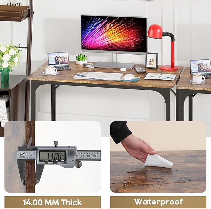 39 Inch Computer Desk Set of 2, Office Desk with Metal Frame, Home Office Desk, Modern Simple Style for Small Space Home Office, Living Room, Bedroom, Brown