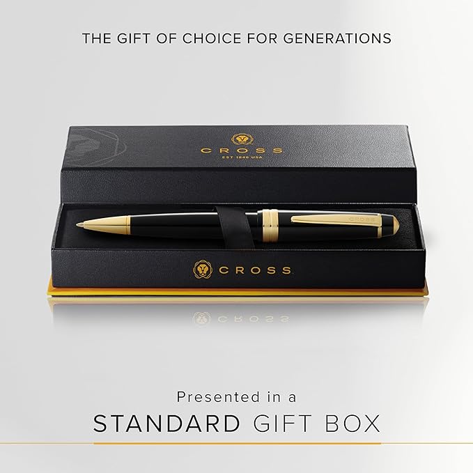 Cross Bailey Light Polished Black Resin and Gold Tone Ballpoint Pen - Professional Pen for Effortless Writing - Journaling, Note-Taking & More - Black Ink - Easy Handling - Includes Gift Box