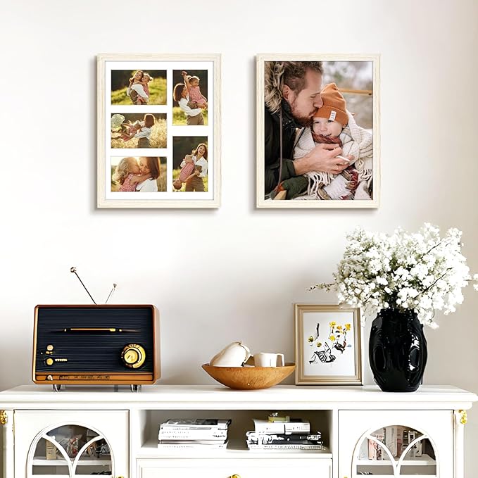 Golden State Art, 11x14 Distressed White Wooden Frame with White Mat - Displays Five 4x6 Photos - Tempered Glass - Wall Mounting, Portrait, Set of 10