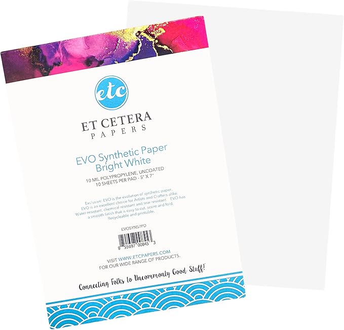 Alcohol Ink Paper - Non-Absorbent, Heavy Weight & Tear Resistant - Forgiving - Many Inks Wipe Off Clean for Easy Reuse On White - Flexible Bright White EVO 5x7 Inch (10 Sheets)