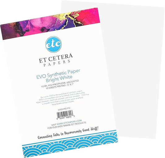 Alcohol Ink Paper - Non-Absorbent, Heavy Weight & Tear Resistant - Forgiving - Many Inks Wipe Off Clean for Easy Reuse On White - Flexible Bright White EVO 5x7 Inch (10 Sheets)