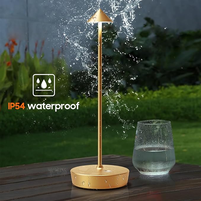 Set of 2 Rechargeable Cordless Table Lamp,6000mAh LED Battery Operated Desk Lamp Touch 3 Color Dimming Portable Outdoor Waterproof Table Light for Patio/Restaurant/Dining/Home(Gold)