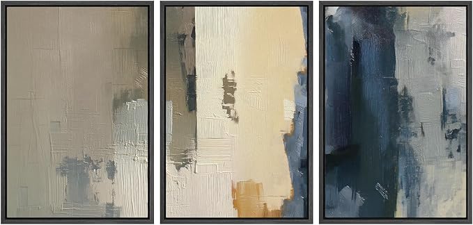 SIGNWIN Framed Canvas Print Wall Art Set Modern Neutral Color Block Abstract Illustrations Modern Art Decorative Boho Relax/Zen Nordic for Living Room, Bedroom, Office - 24"x36"x3 Black
