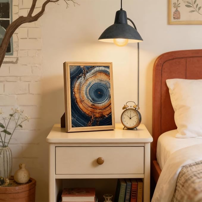 IBHJSART Framed Tree Ring Canvas Wall Art Vintage Colorful Wood Stump Painting Prints Modern Minimalist Pictures Neutral Nature Rustic Farmhouse Decor Living Room Bedroom Bathroom Office