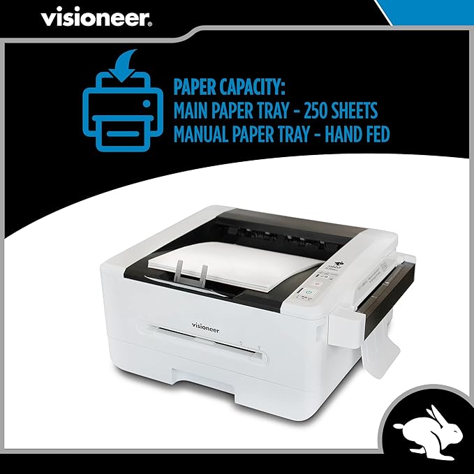 Visioneer Rabbit PC30dwn Laser Printer/Copy Machine, USB Office Printer and Copier for PC and Mac, 30 PPM, Sheetfed 250 Page Automatic Document Feeder (ADF), White