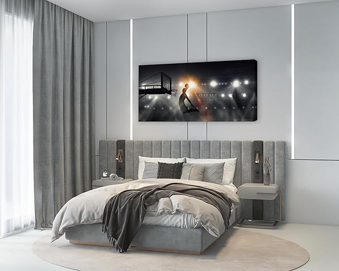 Muolunna BK06698 Basketball Sports Canvas Wall Art Picture 1 Panel Sports Painting Art Prints For Living Room Boys Room Office Wall Decor Artwork
