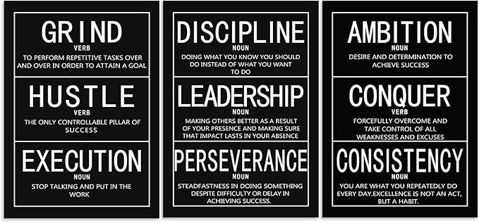 Inspirational Canvas Wall Art 3 Pieces Motivational Painting Inspiring Entrepreneur Quotes Poster Pictures Print Office Wall Decor Artwork for Bedroom Wooden Framed Ready to Hang[60''Wx 28''H]