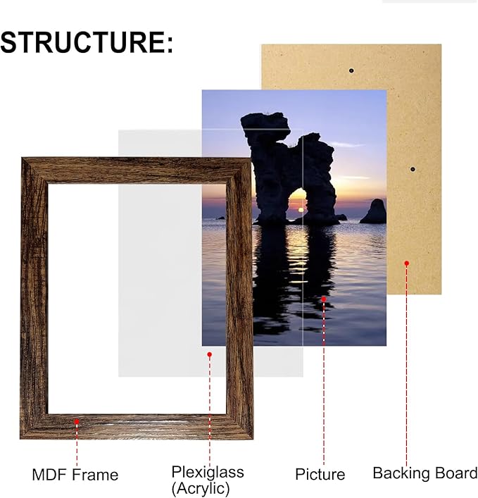 Pacome Picture Frames Set 10 Pack Collage Picture Frames,Gallery Wall Frame Set with Four 8x10, Four 5x7, Four 4x6, Farmhouse Rustic Photo Frames for living room Wall Gallery Decor or Desk,Brown