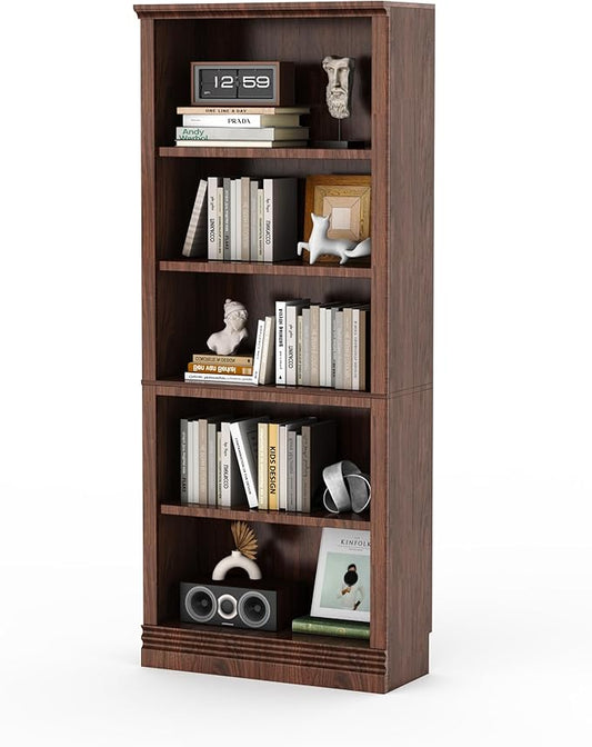 72 in Tall Bookcase, 31.3 in Wide Floor Standing Bookshelf, Open Storage 5-Shelf Bookshelves, Dark Cherry Large Indoor Furniture for Home Office School Library Living Room Bedroom